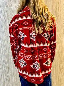 The Reyzin Aztec Fleece Shacket {Red}