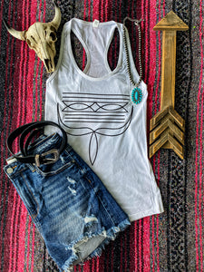 The Boot Stitch Razorback Tank {White}