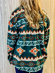 The Reyzin Aztec Fleece Shacket {Hunter Green}