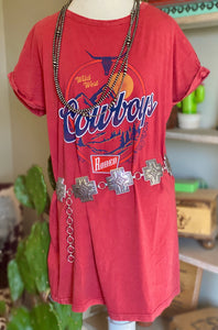 Wild West Cowboys Rodeo Tee Shirt Dress {Red}