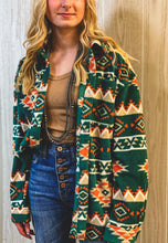 The Reyzin Aztec Fleece Shacket {Hunter Green}