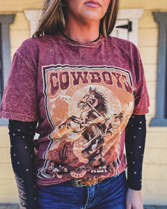 Mineral Wash Cowboys Tee {Wine}