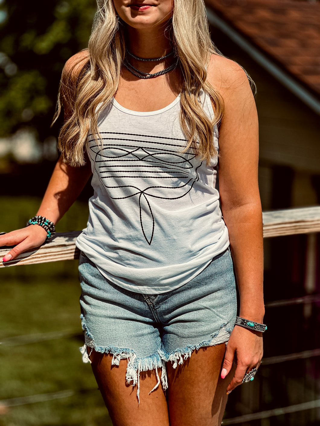 The Boot Stitch Razorback Tank {White}