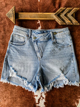 Ada Asymmetrical Distressed Shorts {Light Denim}