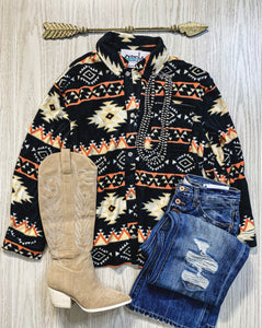 The Reyzin Aztec Fleece Shacket {Black}