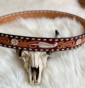 White Feather Leather Belt