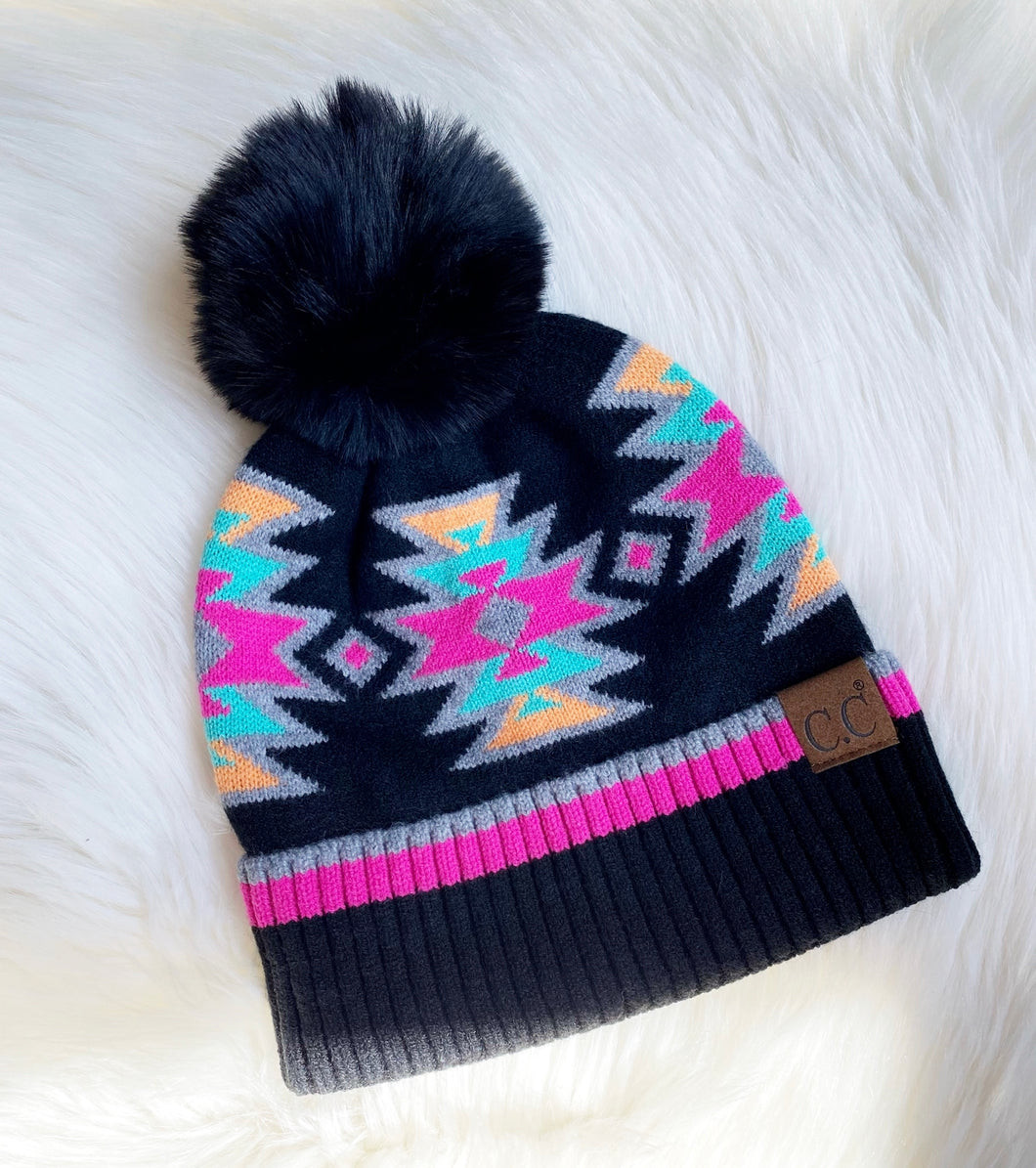 Gallup Aztec Beanie {Black/Pink}