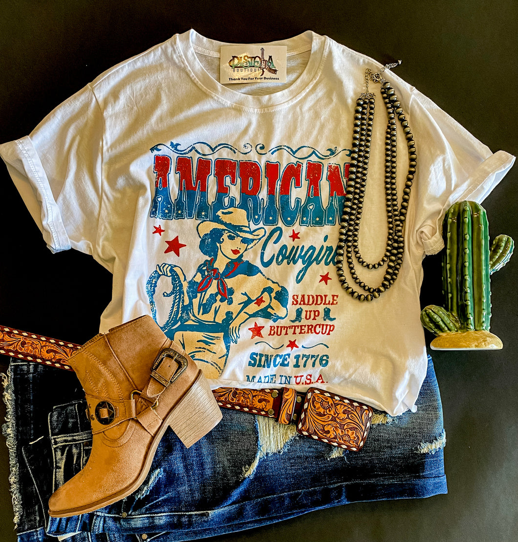 Vintage American Cowgirl Tee {White}