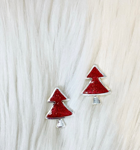 Glitter Christmas Tree Earrings {Red}