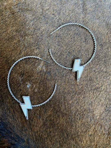 Bolt Hoop Earrings {White}