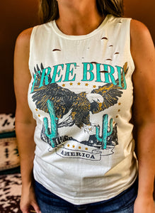 Free Bird Distressed Tank {White}