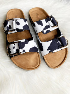 Cowprint Double Buckle Sandal