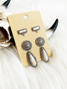 West White Earring Trio