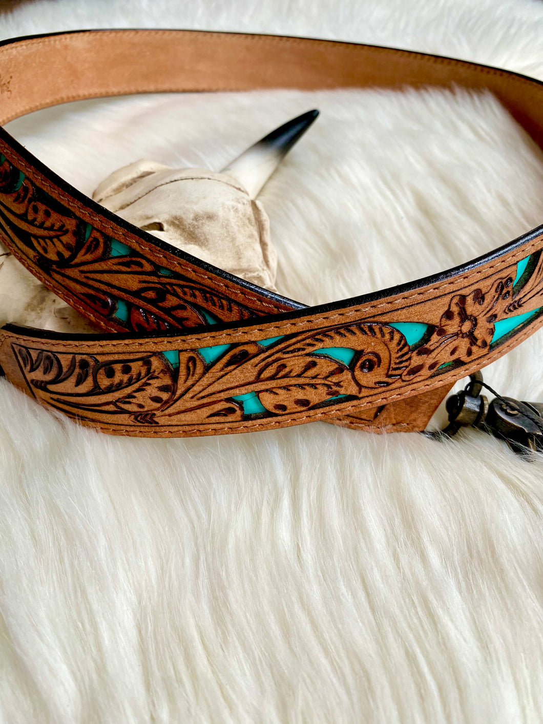 Tooled Purse Strap {Turquoise Inlay)