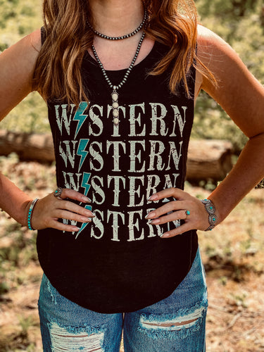 Western Lighting Bolt Tank {Black}