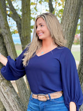 Navy Newel Puff Sleeve Top