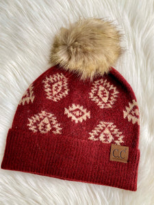 Tozi Burgundy Aztec Beanie