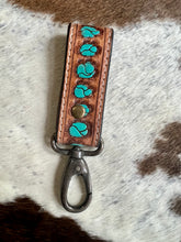 Small Tooled Leather Keychain {Turquoise Stones}