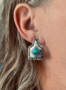 Turquoise Cattle Tag Earrings