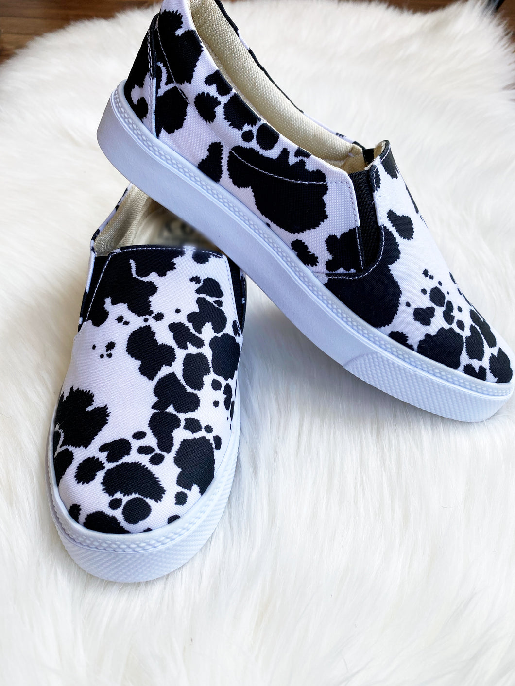 Black Cow Print Sneakers