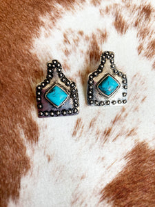 Turquoise Cattle Tag Earrings