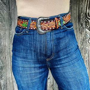 Western Cactus Leather Belt