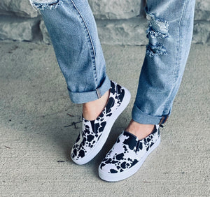 Black Cow Print Sneakers