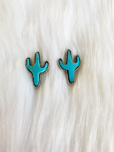 Turquoise Cactus Stud Earrings