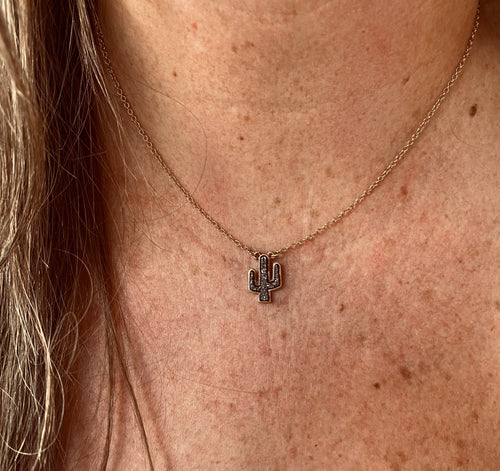 Dainty Hematite Cactus Necklace