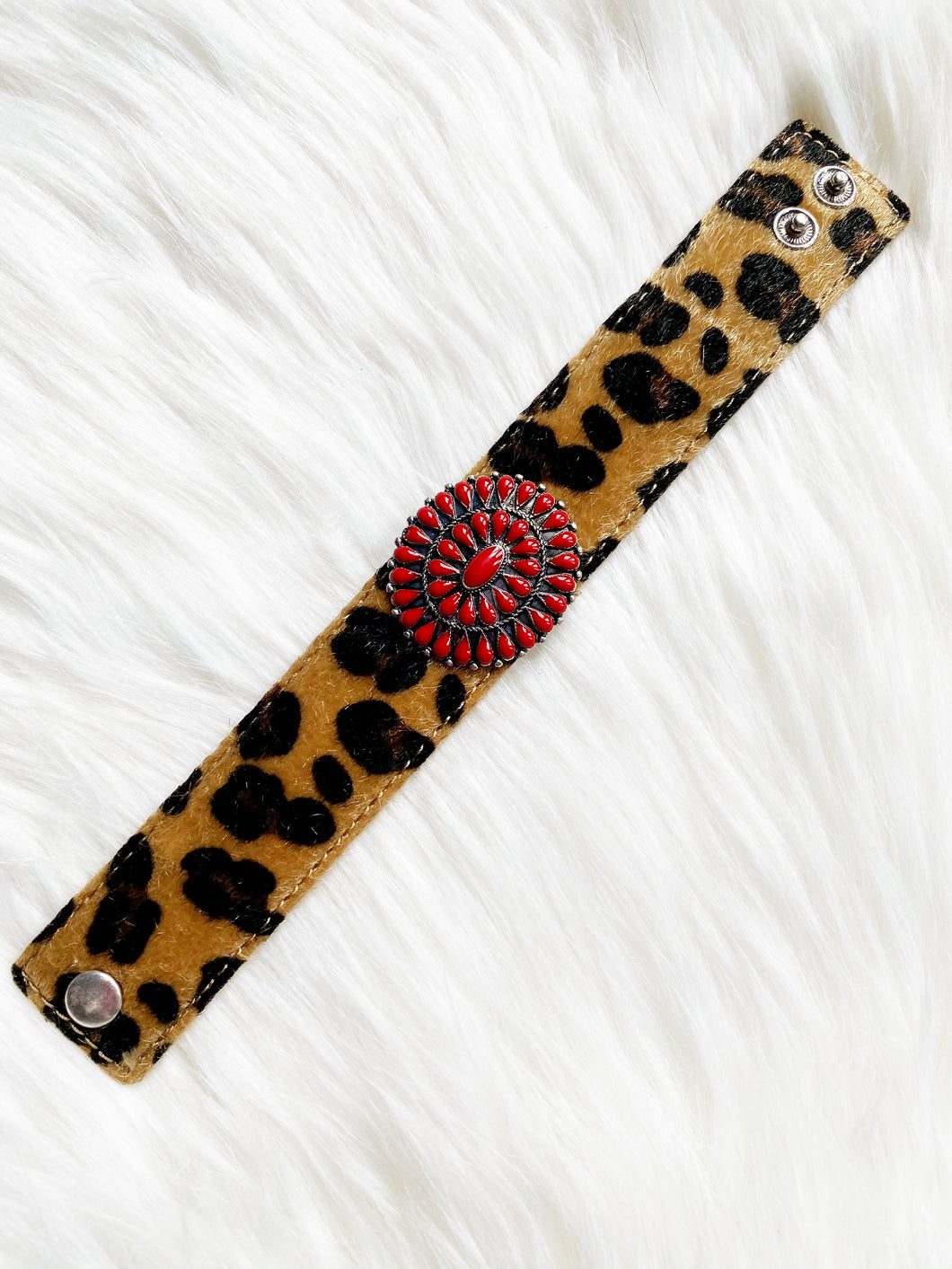 Leopard Print Leather Concho Bracelet