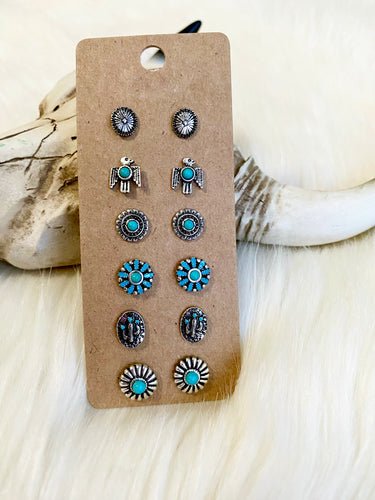 Dainty Southwest 6 Pair Earring Set {Turquoise}