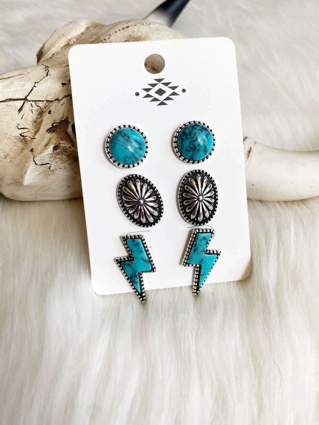 Turquoise Lightning Bolt Earring Trio