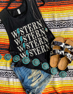 Western Lighting Bolt Tank {Black}