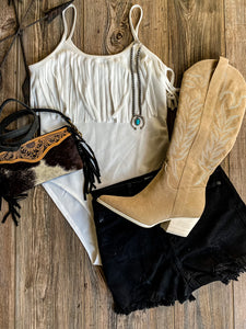 The Shiner Fringe Bodysuit {White}