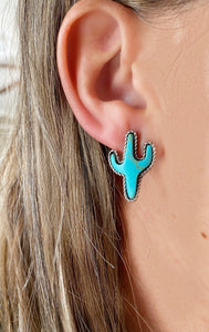 Turquoise Cactus Stud Earrings