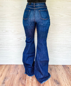 The Sheridan High Waisted Denim Bell Bottoms (Dark Wash)