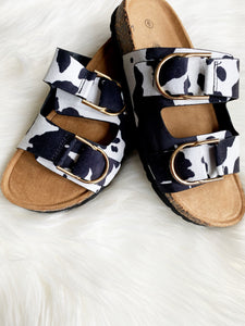 Cowprint Double Buckle Sandal