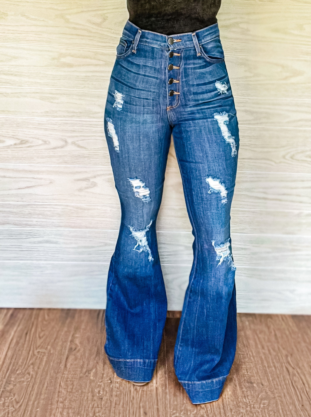 The Shiner High Waisted Denim Flares