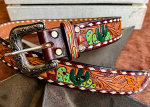 Western Cactus Leather Belt