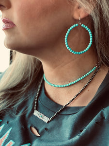 Turquoise Beaded Hoop Earrings