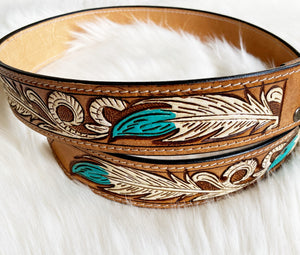 Light Brown Leather Feather Belt