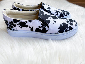 Black Cow Print Sneakers