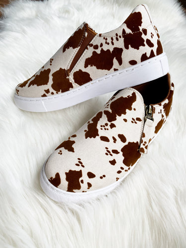 Brown Cow Print Sneakers