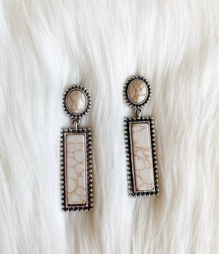 White Western Bar Earrings