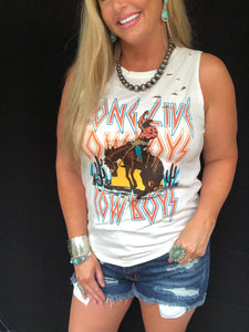 Long Live Cowboy Distressed White  Tank