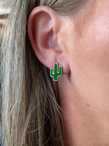 Dainty Green Cactus Earrings