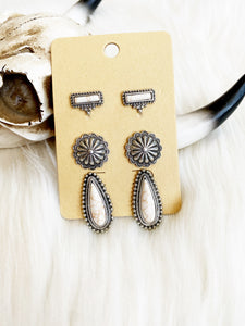 West White Earring Trio