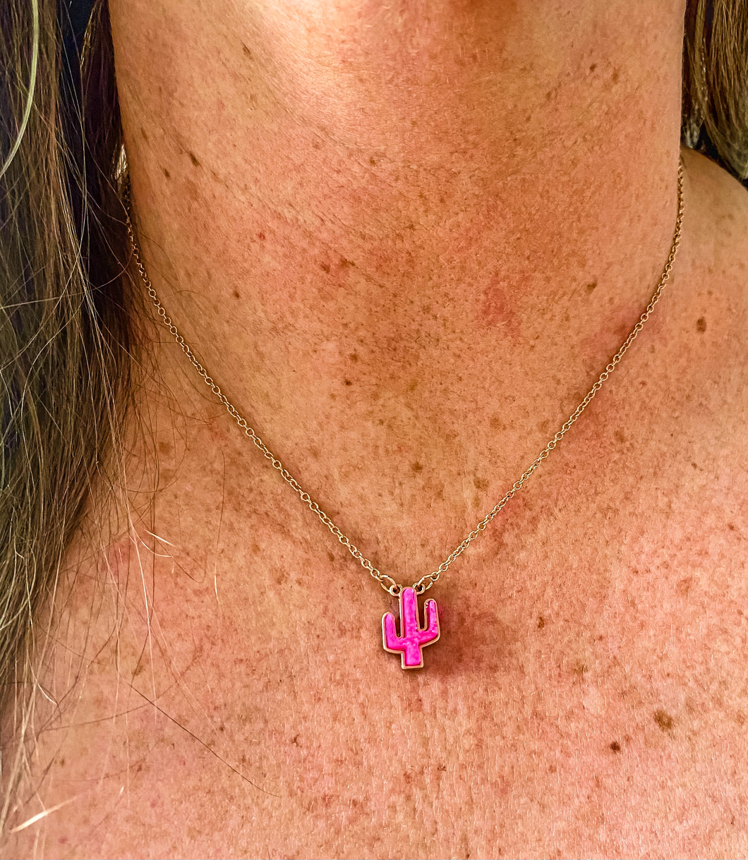 Dainty Pink Cactus Necklace