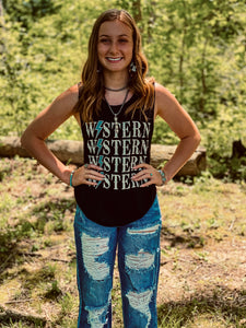 Western Lighting Bolt Tank {Black}